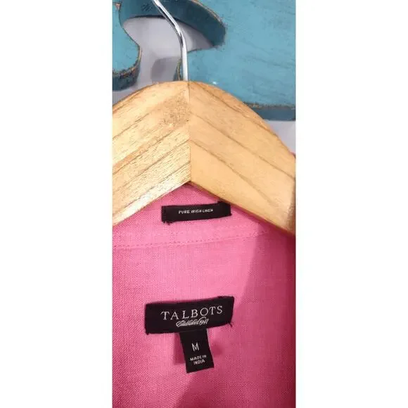Talbots Pleated Pink Top 100% Linen Short Sleeve Medium - Picture 6 of 9